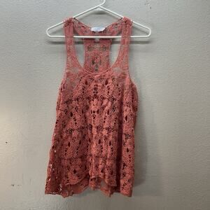 Anthropologie Solitaire Crochet Top‎ Knit Large Pink Boho Festival Indie Beach